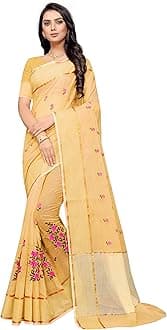 Leeza Store Women's Plain Zari Border Floral Embroidered Net Saree With With Blouse Piece, Pink, One size