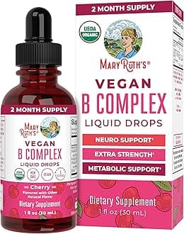 Methyl B12 Folate Biotin Niacin Vegan Vitamin B Complex Sublingual Liquid for Hair Skin Nails Energy (Tart Cherry, Glass 1oz)