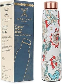 MERCAPE® - Handcrafted Copper Bottles for Water with Leak Proof Lid | 100% Pure Copper Bottle Healthy Living Wellness Fitness Yoga | BPA Free & Non Toxic | Flower Ayurvedic Copper Bottle