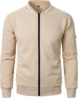 Men's Lightweight Jackets Full Zip Casual Loose Fit Jackets for Men Waffle Bomber Jacket Varsity Coat with Pockets