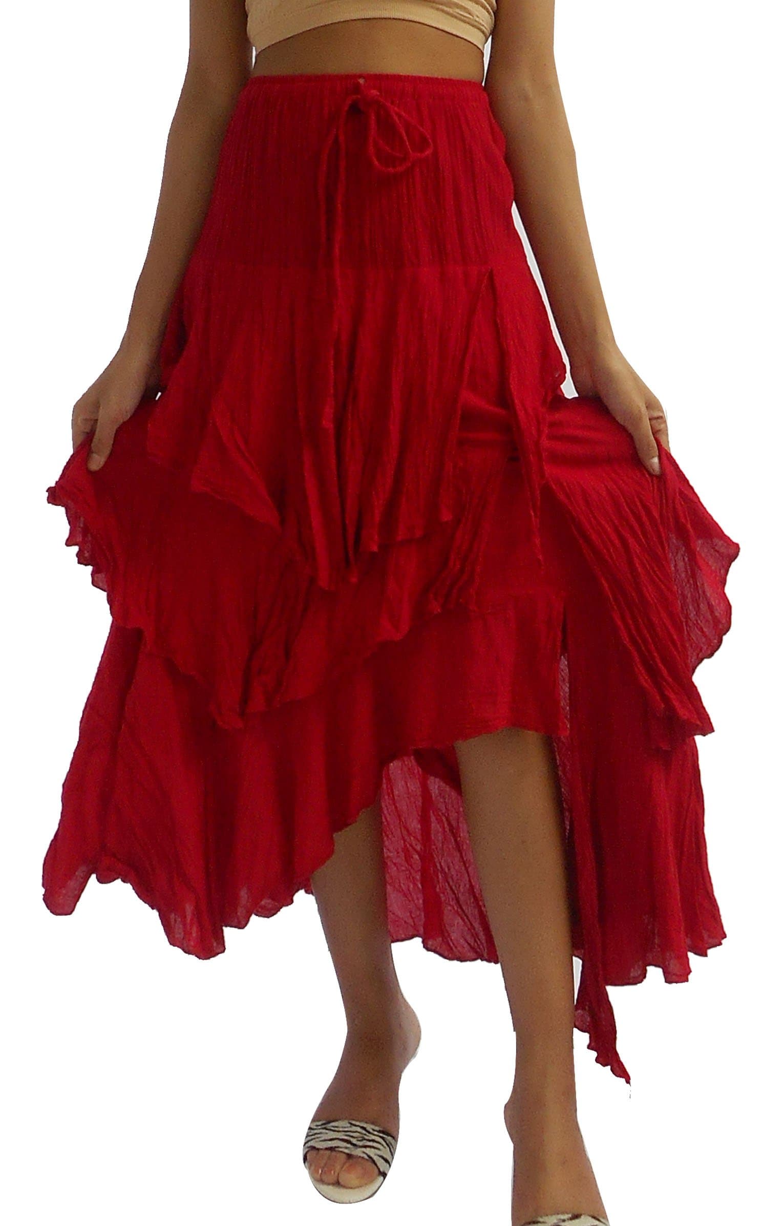 BONYA Women's 2 in 1 Long Pixie Skirts and Halter Dresses - Beige Skirt