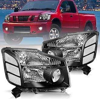 Headlight Assembly Compatible with 2004-2015 Nissan Titan / 2005-2007 Armada Left and Right Side Black Housing with Clear Reflector Headlamps
