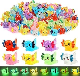 32 pcs Luminous Mini Resin Axolotl 8 Colors Glow in The Dark Tiny Small Little Resin Axolot to Hide Plastic Animal Figures for Garden Micro Landscape Aquarium Potted DIY Miniature Dollhouse Decor