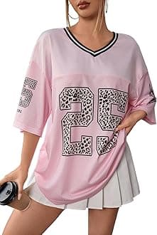 Jersey Shirts for Women Y2k Graphic Number Oversized Tees V Neck Half Sleeve Cute Soccer Streetwear T Shirt Tops