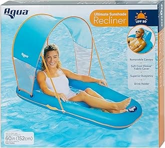 Aqua Campania Ultimate 2-in-1 Pool Float Lounge – Extra Large – Inflatable Pool Floats for Adults with Adjustable Backrest & Cupholder Caddy – Multiple Colors/Styles