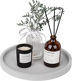 Silicone Bathroom Tray Round Vanity Tray Decorative Soap Holder Kitchen Countertop Organizer Coffee Table Decor for Candle, Perfume, Plant, 9 Inch, Light Grey