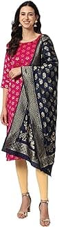 VredeVogel Women's Cotton Silk Blend Kurta with Banarasi Silk Dupatta