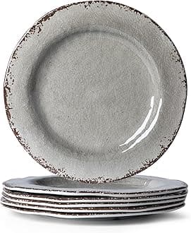 LEHAHA 9 inch Gray Melamine Plate 6 Piece Set, Farmhouse Salad/Dessert Plates, Break and Stain-resistant Dishes Set Great for Dining Party, Ideal for Salad, Dessert and Cakes