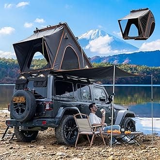Explorer Pro Rooftop Tent Hard Shell with USB Outlet, Side Awning, Replaceable Netting Curtain&Luggage Racks for 4 Season Camping, Aluminum Pop Up 2-3 Person Roof Top Tent for Truck Jeep SUV Van