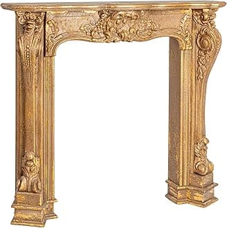 Creative Co-Op Decorative Wood Ornate Fireplace Mantel, Distressed Gold
