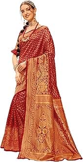 Ethnic JunctionWomen's Kanchipuram Silk Half and Half Woven Saree With Blouse Piece