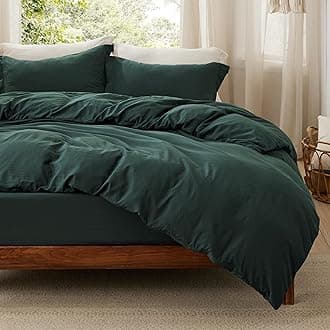 Bedsure Duvet Cover Queen Size with Fitted Sheet - 4 Pieces Prewashed Cotton-Like Extra Soft Bedding Set, Includes 1 Duvet Cover 90x90 Inches, 2 Pillow Shams, 1 Fitted Sheet, Forest Green