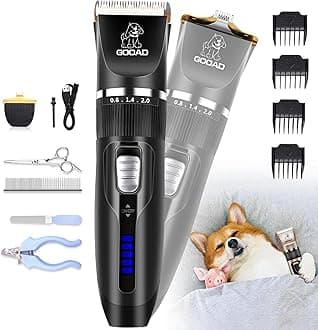 Gooad Dog Clippers Grooming Kit and Paw Trimmer,Cordless,Low Noise, Electric Quiet,Rechargeable, Dog Trimmer Grooming, Pet Hair Clippers for Thick Coats,Shaver for Small and Large Dogs Cats(Black)