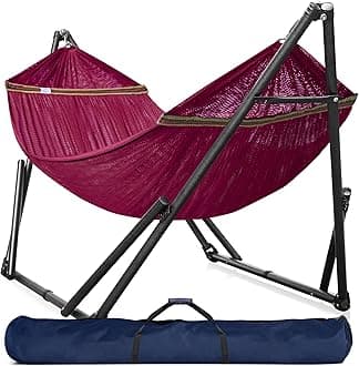 Tranquillo Double Hammock with Stand for 2 People/Foldable Hammock Stand 600 lb Portable Case - Home, Outdoor, Camping, Red