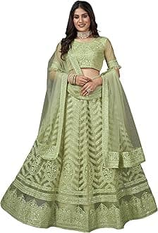VARNI FABRICS Lehenga set for Women Heavy Net Multi Embroidered Sequence Work Semi Stitched Lehenga for Women Wedding Ethnic Traditional Party Lehenga Choli with Dupatta | Free Size