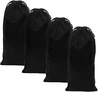 ZENPAC Shoe Dust Bags - 4 Pack Black Duster Flannel Single Shoe Pouch with Drawstring Closure, Washable Breathable Cotton Fabric Cloth for Travel, Home, Luggage, Handbags, Storage, Accessories - 8x17