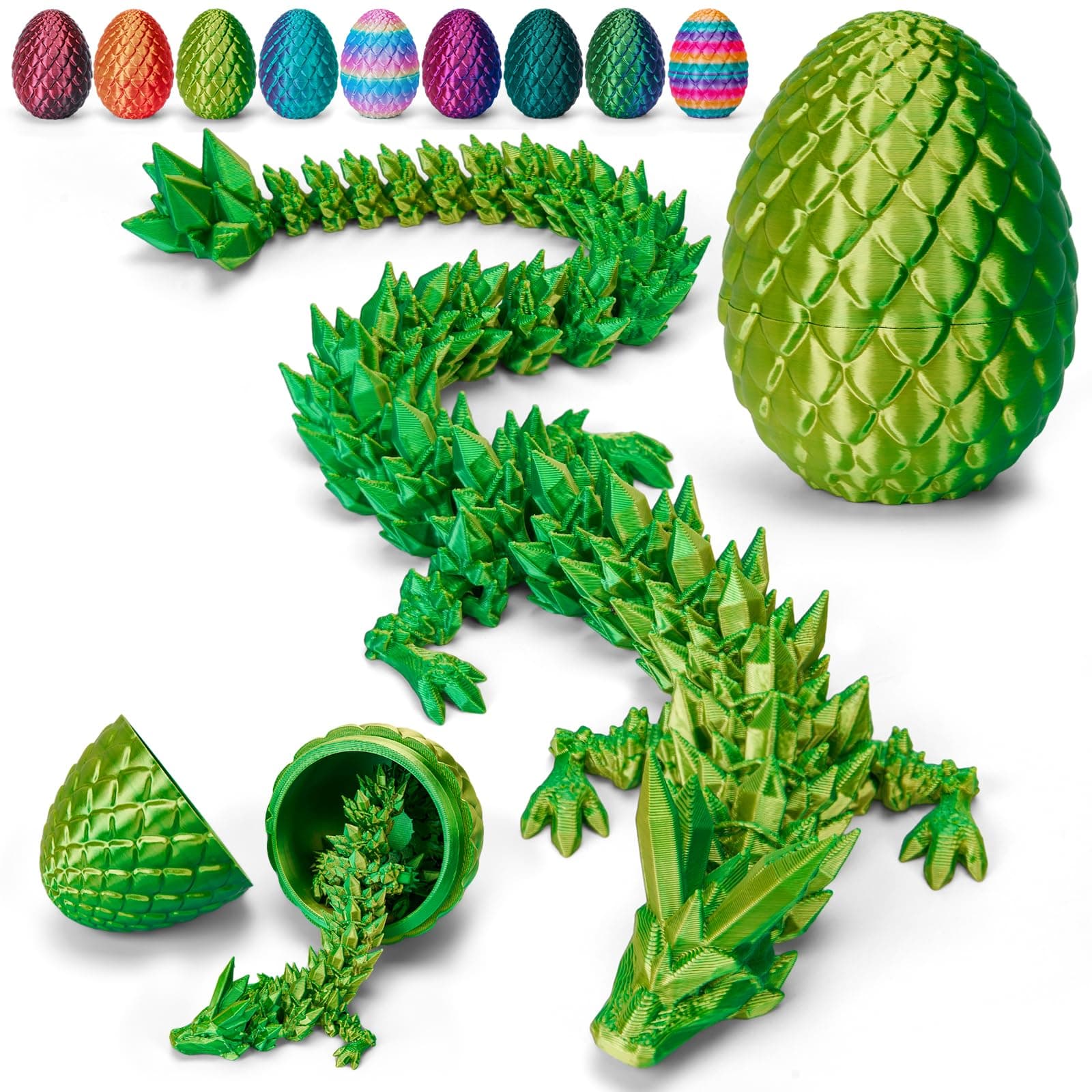 TBOLINE 12" 3D Printed Dragon Egg, Easter Basket Stuffers for Kids, Large Prefilled Easter Eggs, Stuffed Egg Hunt Fillers with Easter Toys, 3D Printer Animals Fidget Toys for Boys Teen 5-7 4-6 8-12