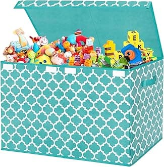 Kids Large Toy Chest with Flip-Top Lid, Decorative Holders Collapsible Storage Box Container Bins for Nursery, Playroom, Closet, Home Organization, 24.5"x13" x16" (Blue)