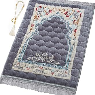 Muslim Prayer Rug with Tasbih Prayer Beads, Soft Large Prayer Matt Islam, Padded Islamic Prayer Mat Thick for Men and Women, Janamaz, Sajadah (31.5" x 47.2", Grey)