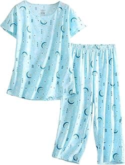 Women’s Pajama Set - Sleepwear Tops with Capri Pants Casual and Fun Prints Pajama Sets SY215-Purple-XL