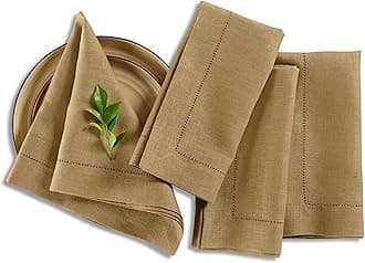 Solino Home Linen Napkins Set of 4 - Medium Weight 100% Pure Linen Hemstitch Kelp Dinner Napkins Cloth 20 x 20 Inch for Spring, Mothers Day - Handcrafted and Machine Washable