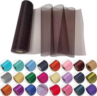 29cm x 25m Roll of Organza Sheer Fabric - Elegant Decorative Cloth for Wedding Chair Bows, Table Runners, Party Favours - Crafting Supplies for Ribbons, Dress Accents,and Bags, Dark Brown