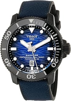 Tissot Mens Seastar 2000 Professional Powermatic 80 316L Stainless Steel case with Black PVD Coating Automatic Watch, Blue/Black, Rubber, 22 (T1206073704100)