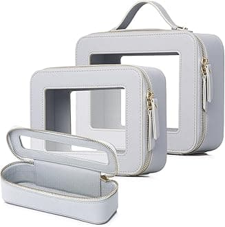 Travel Makeup Set Waterproof Transparent Cosmetic Bag and Toiletry Bag Makeup Brush case with Zipper Car Essentials for Women (Gray, L+M+SLIM)