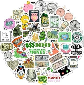 BulbaCraft 100Pcs Money Stickers for Planner, Scrapbooks, Water Bottles - Symbol Stickers, Adults & Kids, Love Party Decorations, Themed Favors, Dollar Signs