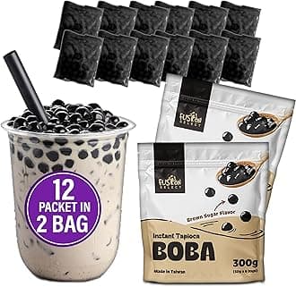 Fusion Select 12 Instant Boba - No-Cook Instant Tapioca Pearls for Bubble Tea Drinks, Hot or Cold Sweet Milk Beverage - Microwave or Heat With Boiling Water - Real Brown Sugar Flavored Balls