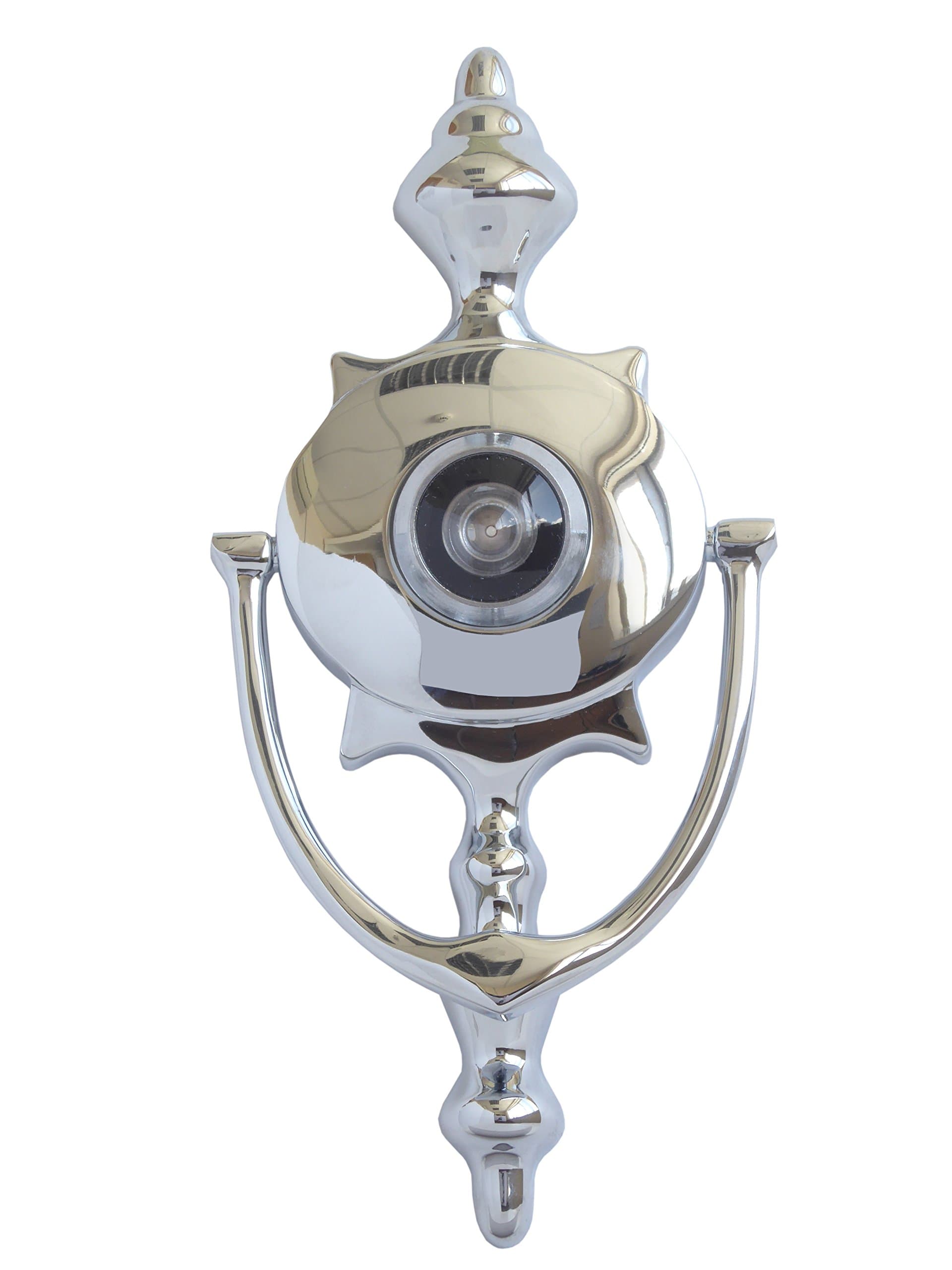 Gerda AD-1 6.3" Door Knocker with Wide Angle Door Viewer for Added Security Polished Chrome