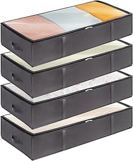 Lifewit 90L 4 Pack Under Bed Storage Containers, Large Capacity Blanket Storage Bags with Reinforced Handle, Organization and Storage for Comforters, Sheets, Clothes, Bedroom, College Dorm, Grey