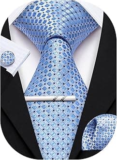 YOHOWA Men Plaid/Striped Ties Set Silk Business Wedding Formal Fashion Necktie and Pocket Square Cufflinks Set