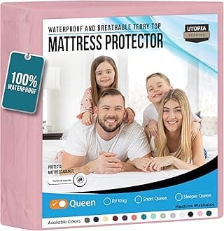 Utopia Bedding Waterproof Mattress Protector Queen Size, Premium Terry Mattress Cover 200 GSM, Breathable, Fitted Style with Stretchable Pockets (Pink)