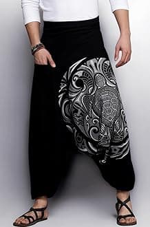 - Printed Harem Pants for Men's Cotton Hippie Style Baggy Boho Yoga Pajama Pant with Pocket