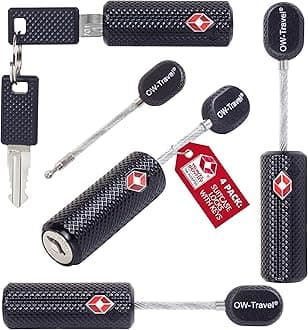 OW-Travel TSA Approved Luggage Locks Suitcase Locks with Keys (4 Pack Black) Flexible Cable Travel Padlock Bag Small Padlock. Luggage Padlocks for Suitcases. Mini Wire TSA Suitcase Padlocks with Keys