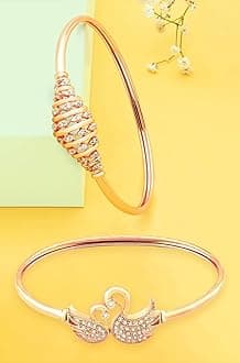 Set of 2 Rose Gold Cubic Zirconia Contemporary Brass Kada Bracelets For Women-ZPFK13376