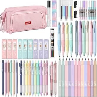 Nicpro 78 PCS Aesthetic School Supplies with Cute Pen Case, 12 Pastel Highlighters, 12 Color & Black Ink Gel Pens, 10 Mechanical Pencils 0.5, 0.7, 0.9, 2.0 mm, 6 Multicolor Pen for Student Stationary