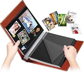 Photo Album Self Adhesive Pages, Leather Cover 60 Black Magnetic Self-Stick Page Hand Made DIY Travel Memory Book Picture Album, Scrapbook Family Albums Holds 3X5, 4X6, 5X7, 6X8
