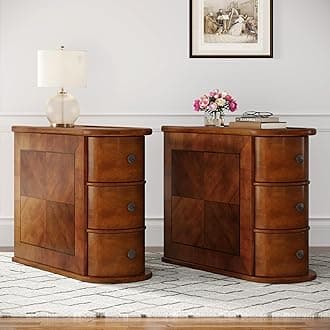 Wood End Table with 3 Drawers, No Assembly Required Narrow Sofa Side Table for Living Room, Vintage Slim Nightstand Bedside Table for Bedroom (3 Drawers, Brown, 2 Pcs)