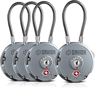 Savior Equipment Quality TSA-Approved 3-Digit Combination Cable Travel Luggage Locks for Rifle Bag Firearm Gun Case Accessories Ammo Boxes Outdoor Storage, SW Gray, 4-Pack