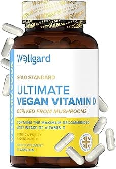 Vegan Vitamin D3 High Strength 3000 IU Capsules by Wellgard, Maximum Strength Vitamin D Supplement, Made in UK