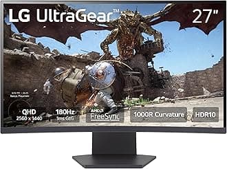 LG 27GS60QC-B Ultragear Curved Gaming Monitor 27-Inch QHD (2560x1440) 180Hz 1ms 1000R AMD FreeSync HDR10 HDMIx2 DisplayPort Borderless Design Black Stabilizer DAS Crosshair FPS Counter