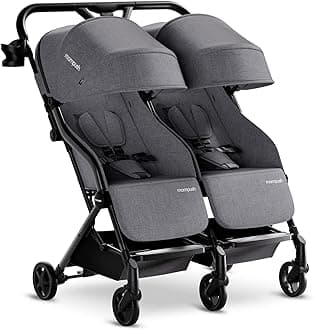 Mompush Lithe Double Stroller for Infant and Toddler, Lightweight Side by Side Twin Stroller, Only 25 lbs, 30-Inch Slim Fit Through Doorways, One-Step Fold, Independent Recline, UPF 50+ Canopy