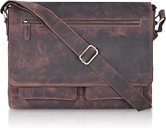 VALENCHI Real Genuine Leather 14" Laptop Messenger Bag/Briefcase For Men & Women (Brown Oily Hunter LB04)