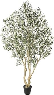 Realead Artificial Olive Tree 8ft - Large Faux Olive Tree with Realistic Leaves and Olives - Full and Grand Design Fake Olive Tree with Sturdy Base for Indoor Outdoor Office Decor