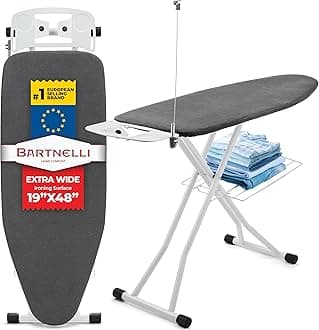 Extra Wide Pro Ironing Board 19x48 Ironing Surface with Iron Rest, Cord Holder, Shelf and 4 Layer Heat Resistant Cover and Pad