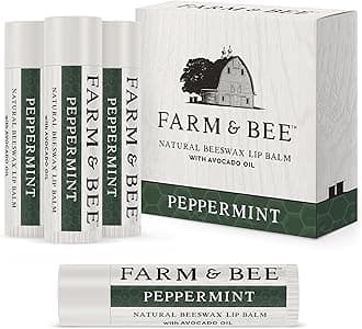 Natural Lip Balm - Organic & Natural Ingredients - Beeswax Based Moisturizing Lip Care Chapstick for Chapped Lips - Great Gift Idea - Farm & Bee - 0.15oz (Pack of 4 - Peppermint)