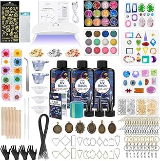 KISREL UV Resin Jewelry Making Kit, 300g Crystal Clear Resin with Light and Molds, DIY Jewelry Making Kit, Resina Starter Kits for Keychain and Earring