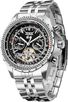 Mens Watches, Mechanical Automatic Stainless Steel Waterproof Watch for Men, Luxury Big Face Multi Functional Tourbillon Calendar Wristwatch